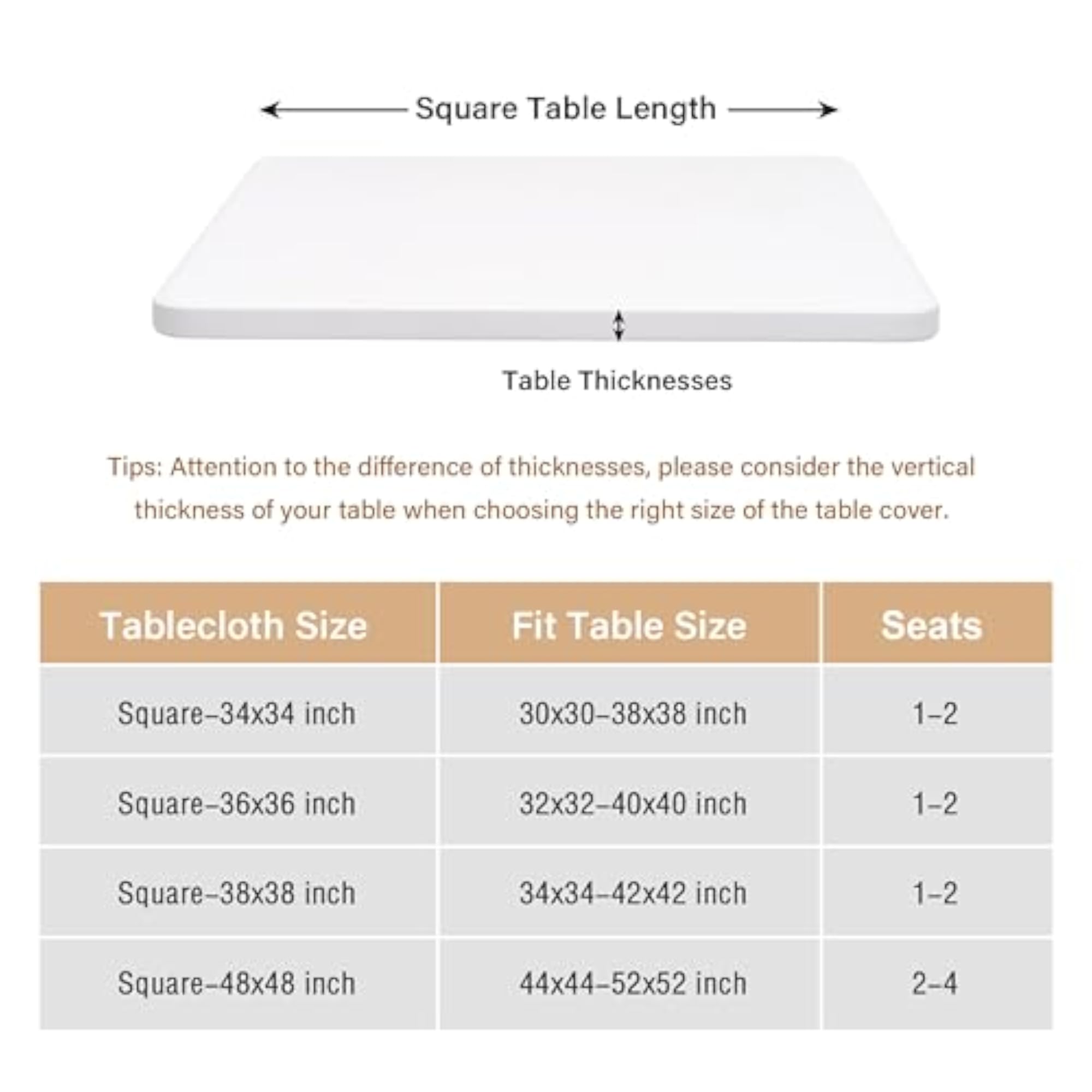 Square Fitted White Cocktail Table Cover, Stretchable